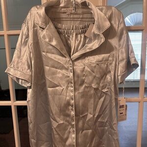 NWT Women's In Bloom by Jonquil Blue Satin Pajama Shirt and Shorts Set | Size L